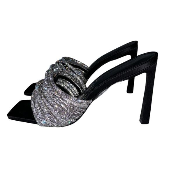 NEW NWT Jonathan Simkhai Lena Crystal Embellished Open Toe Mules Heels Size 39 - Picture 4 of 13